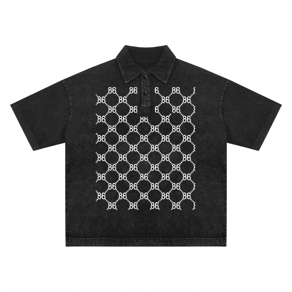 86 Print Snow-Washed Polo T-Shirt