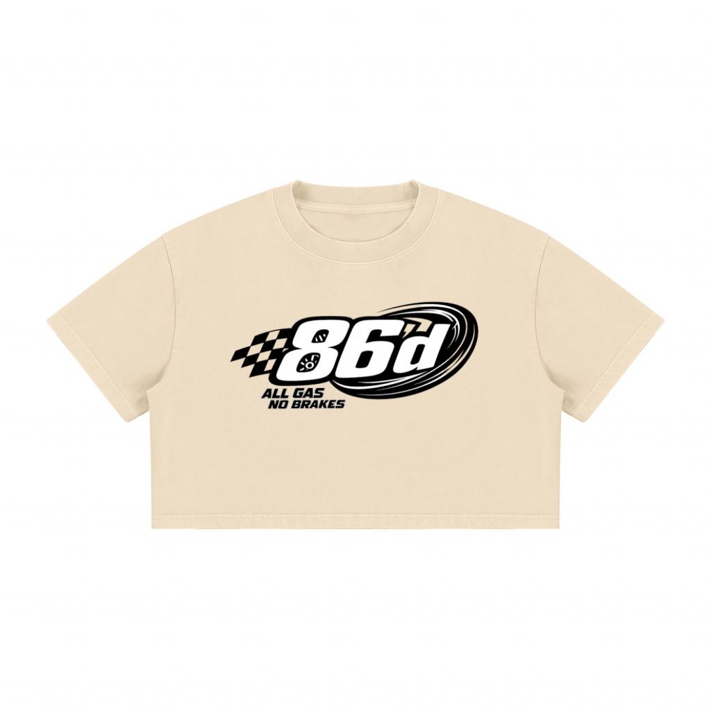 Women's 86'd Racer Mineral Wash Cotton Crop T-Shirt view 5